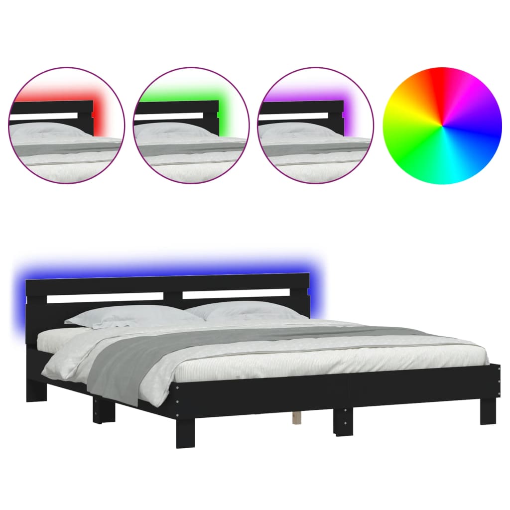 Okvir za krevet s uzglavljem i LED crni 180x200 cm