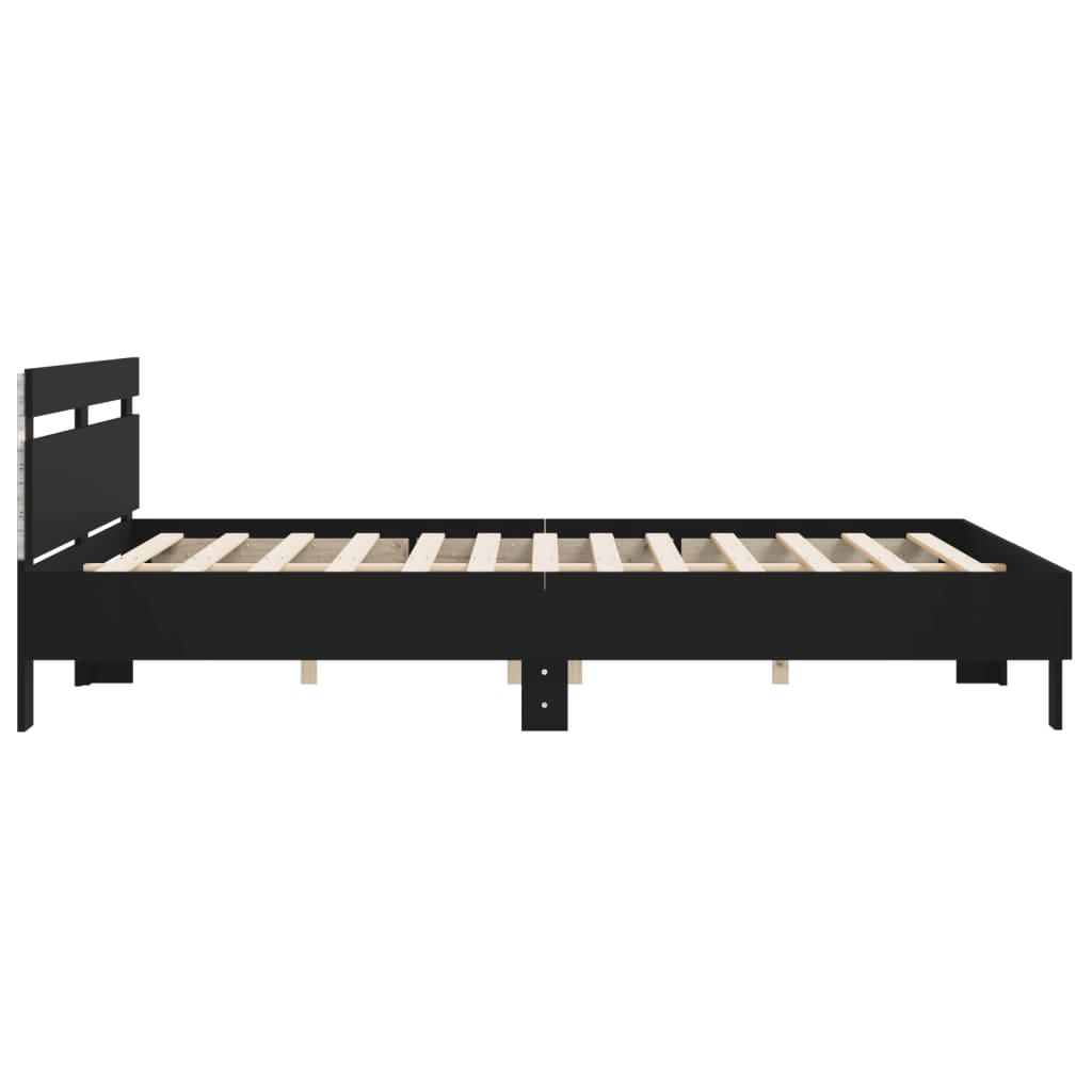 Okvir za krevet s uzglavljem i LED crni 180x200 cm