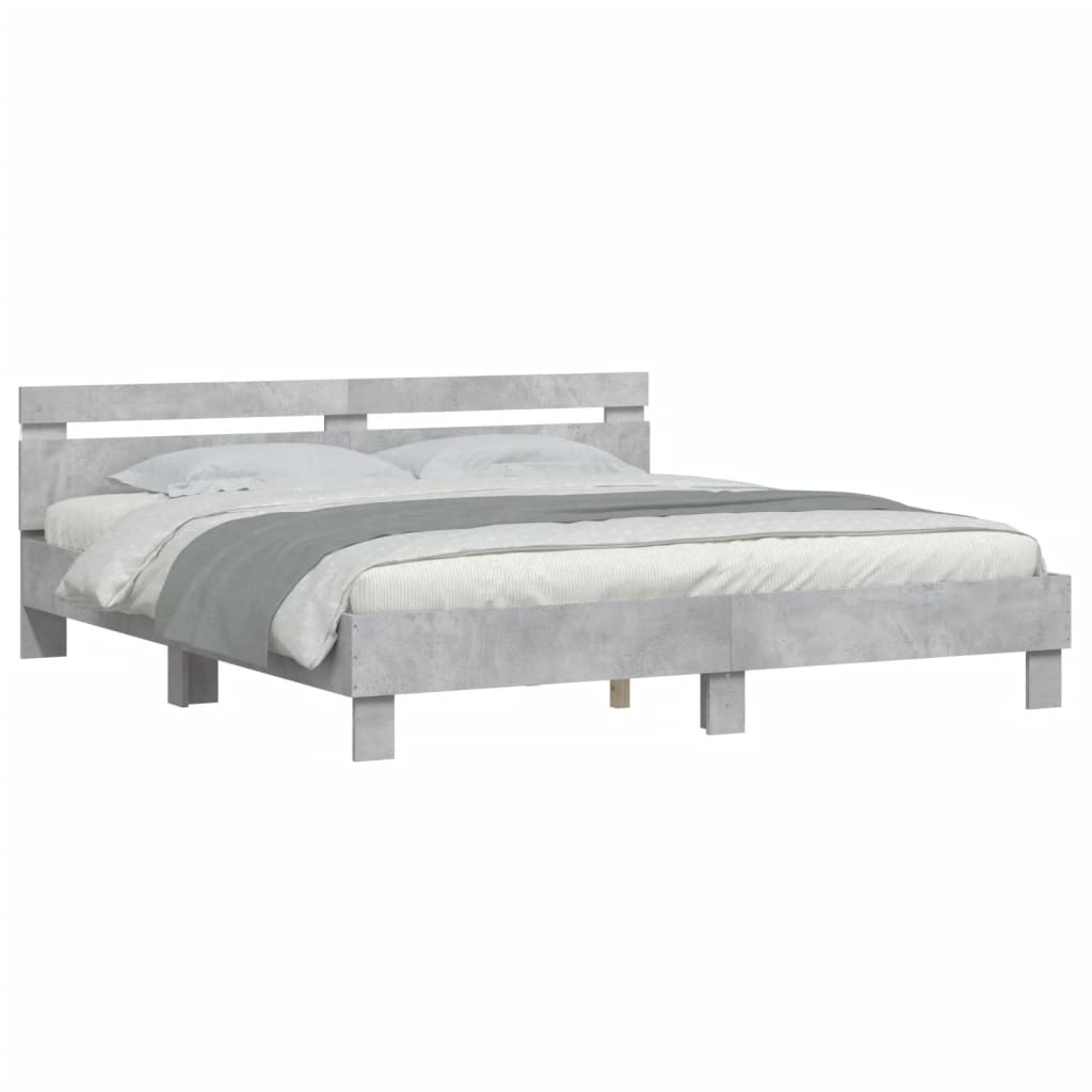 Okvir za krevet s uzglavljem i LED siva boja betona 180x200 cm