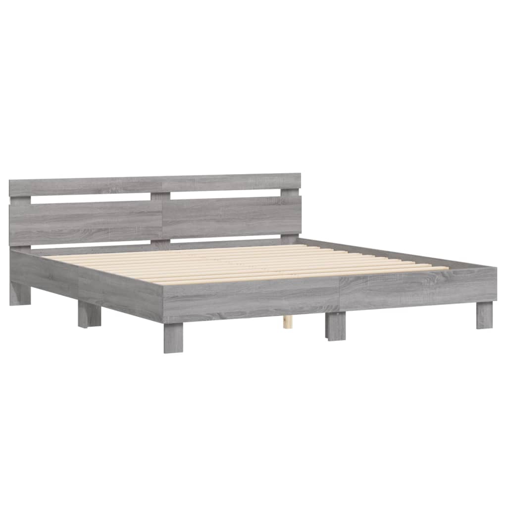 Okvir kreveta s uzglavljem LED siva boja hrasta 180 x 200 cm