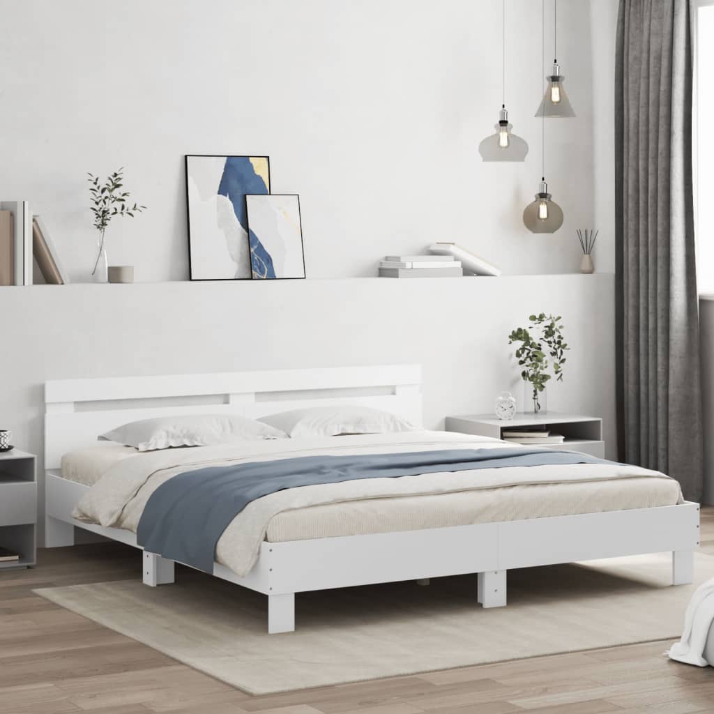 Okvir kreveta s uzglavljem i LED bijeli 160 x 200 cm
