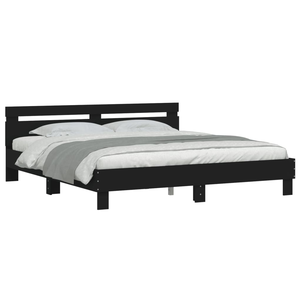 Okvir kreveta s uzglavljem i LED crni 160 x 200 cm