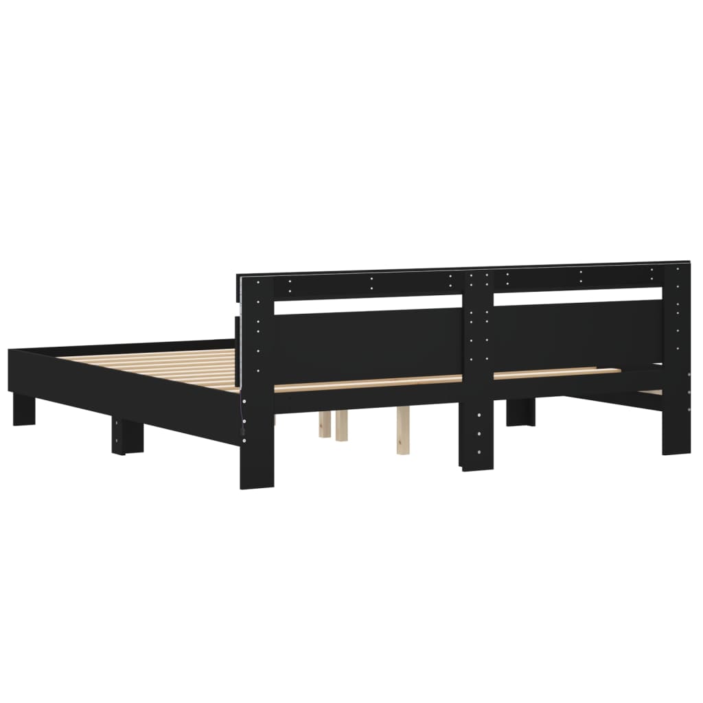Okvir kreveta s uzglavljem i LED crni 160 x 200 cm