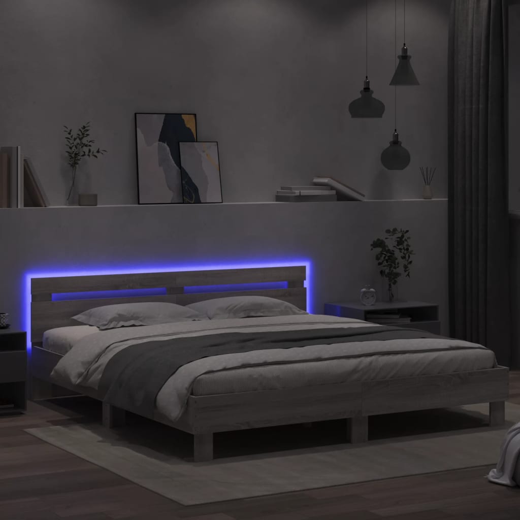 Okvir kreveta s uzglavljem LED siva boja hrasta 160x200 cm