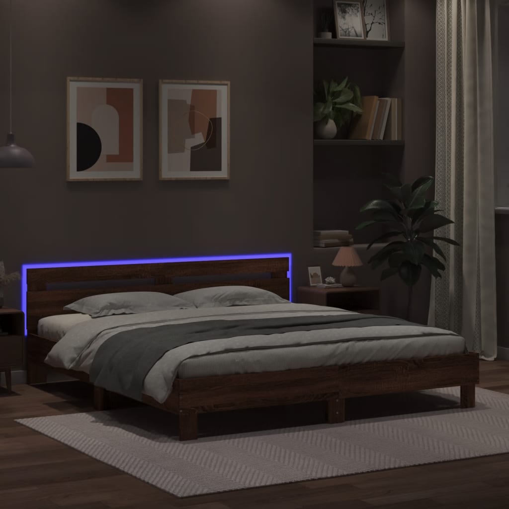 Okvir za krevet s uzglavljem i LED boja smeđeg hrasta 160x200cm