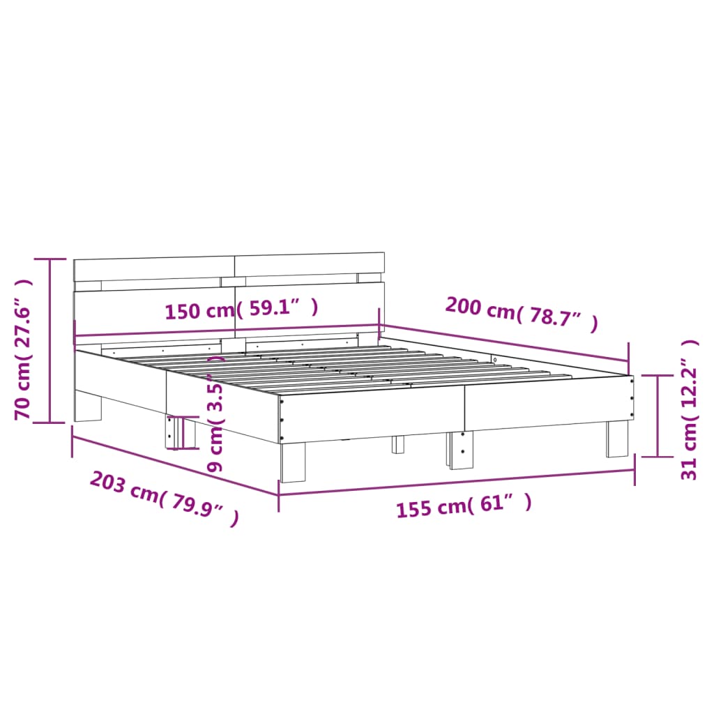 Okvir za krevet s uzglavljem i LED bijeli 150x200 cm