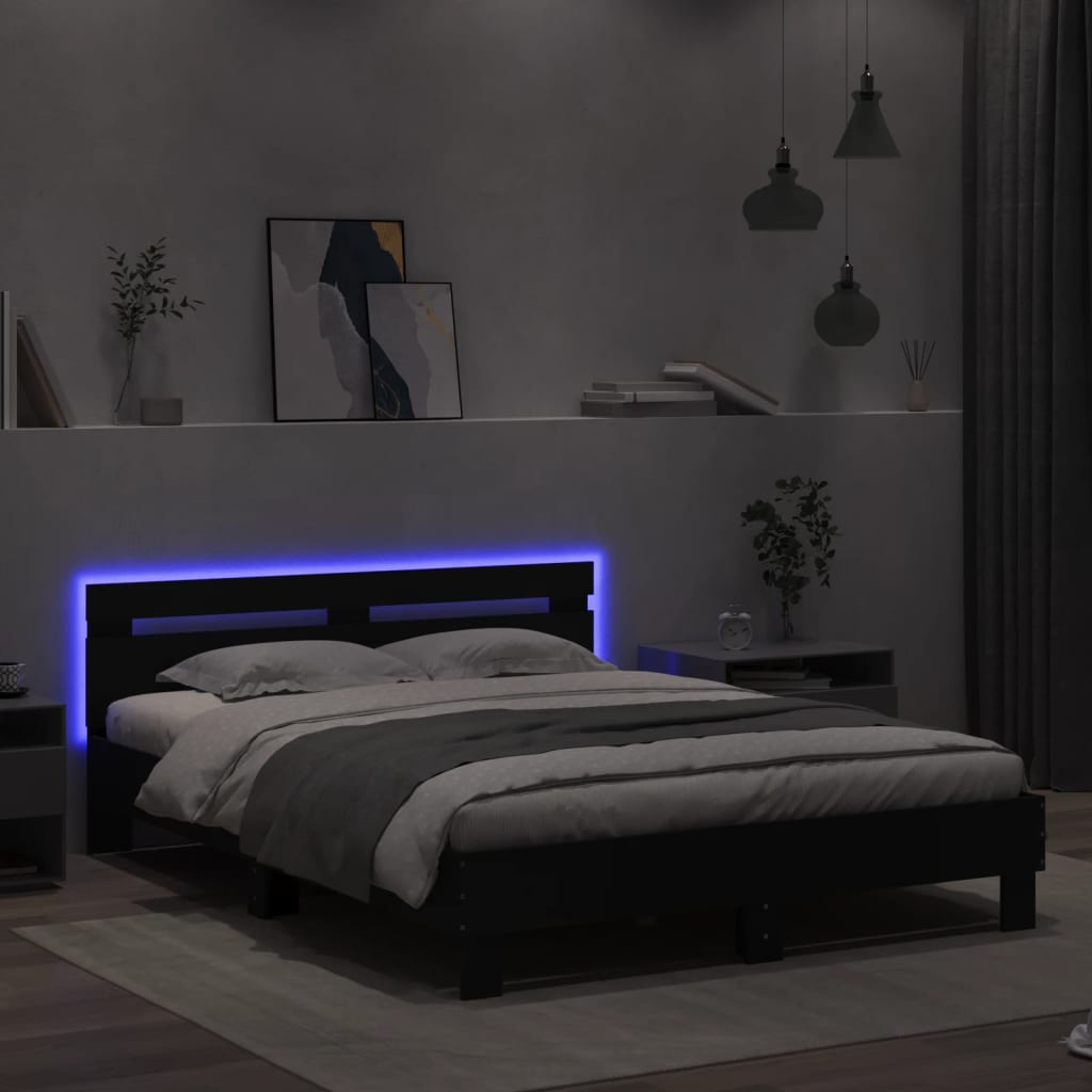 Okvir za krevet s uzglavljem i LED crni 150x200 cm