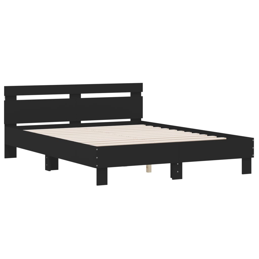 Okvir za krevet s uzglavljem i LED crni 150x200 cm