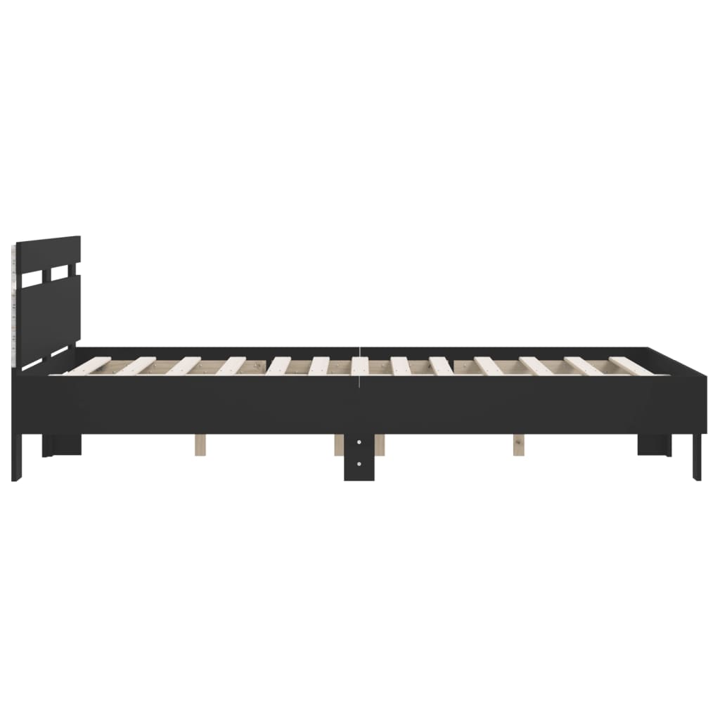 Okvir za krevet s uzglavljem i LED crni 150x200 cm