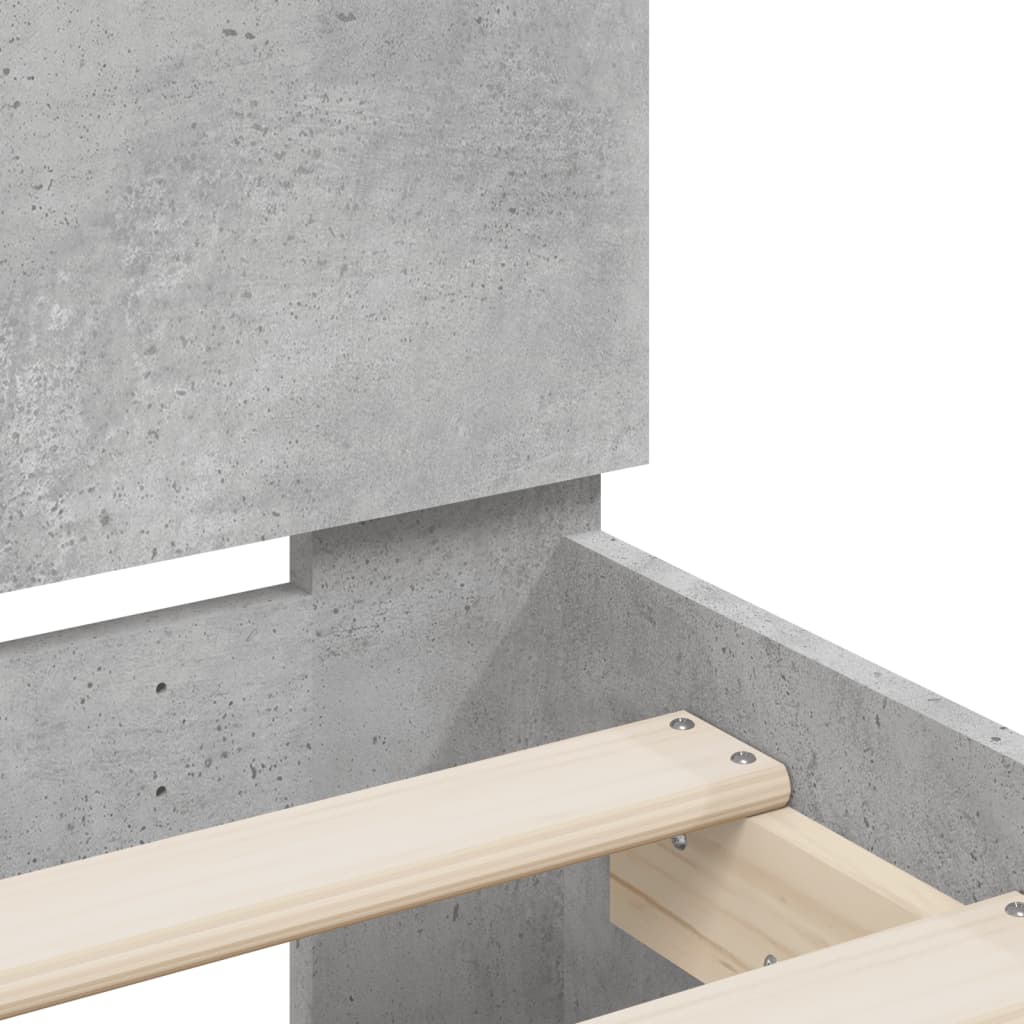 Okvir za krevet s uzglavljem i LED siva boja betona 150x200 cm