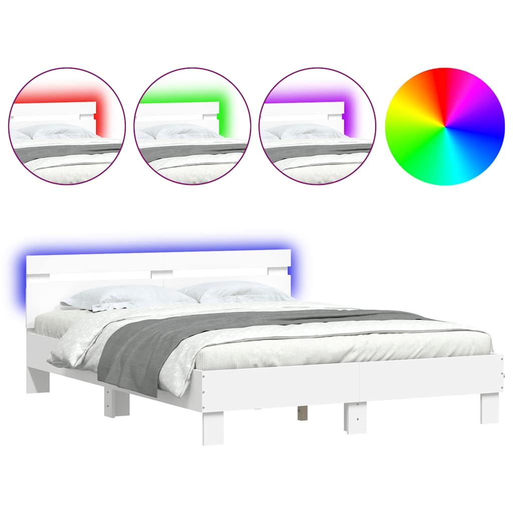 Okvir za krevet s uzglavljem i LED bijeli 140 x 200 cm