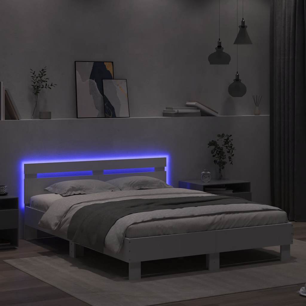 Okvir za krevet s uzglavljem i LED bijeli 140 x 200 cm