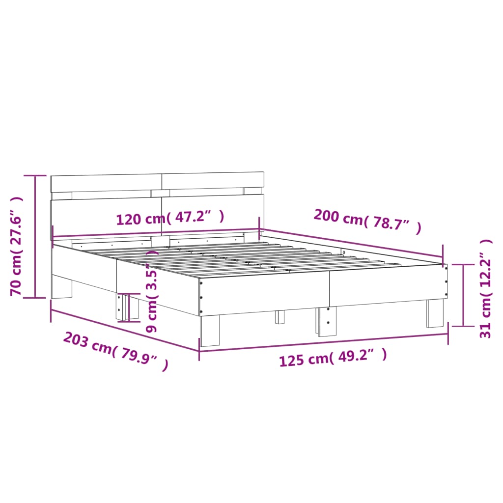Okvir kreveta s uzglavljem i LED crni 120 x 200 cm