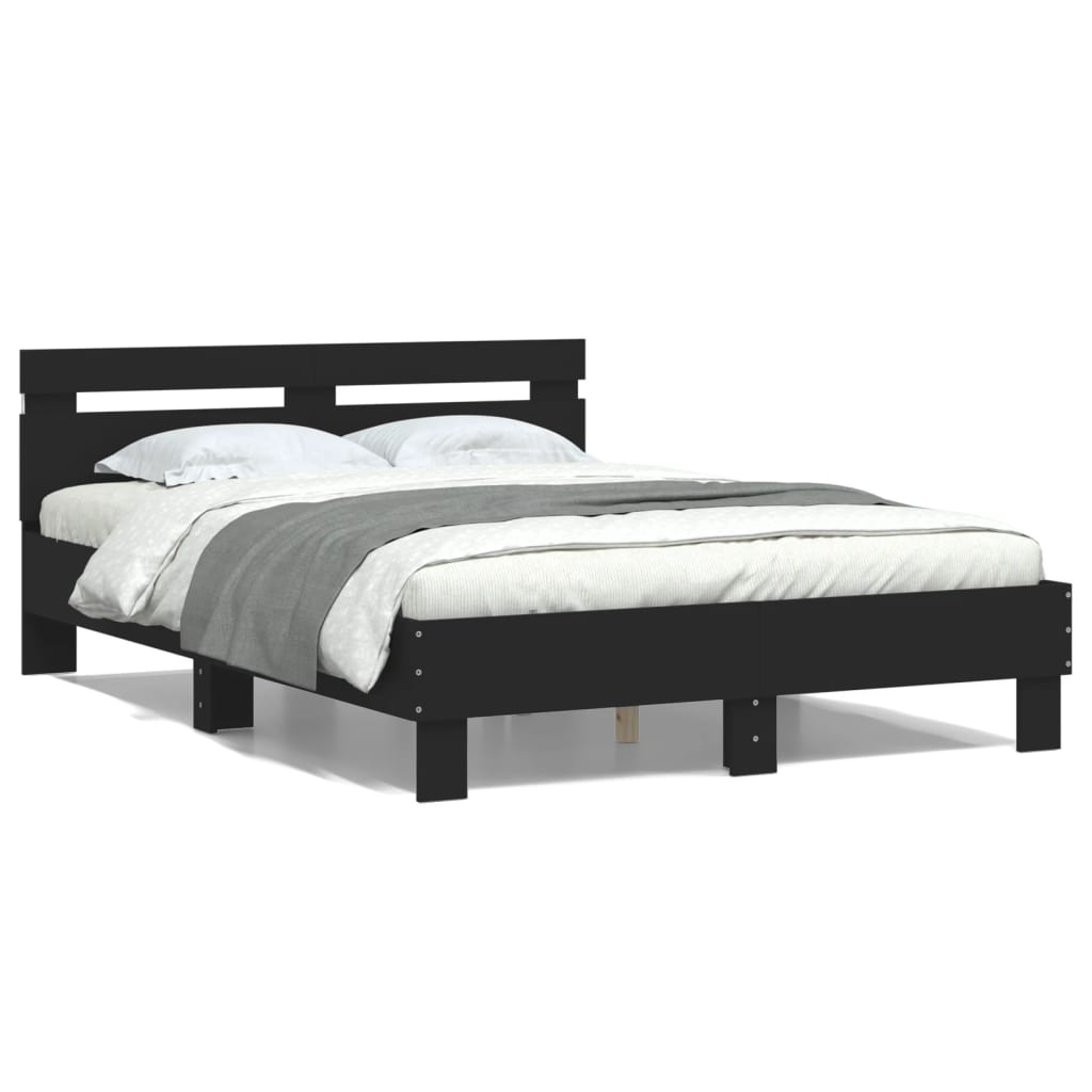 Okvir kreveta s uzglavljem i LED crni 120 x 200 cm