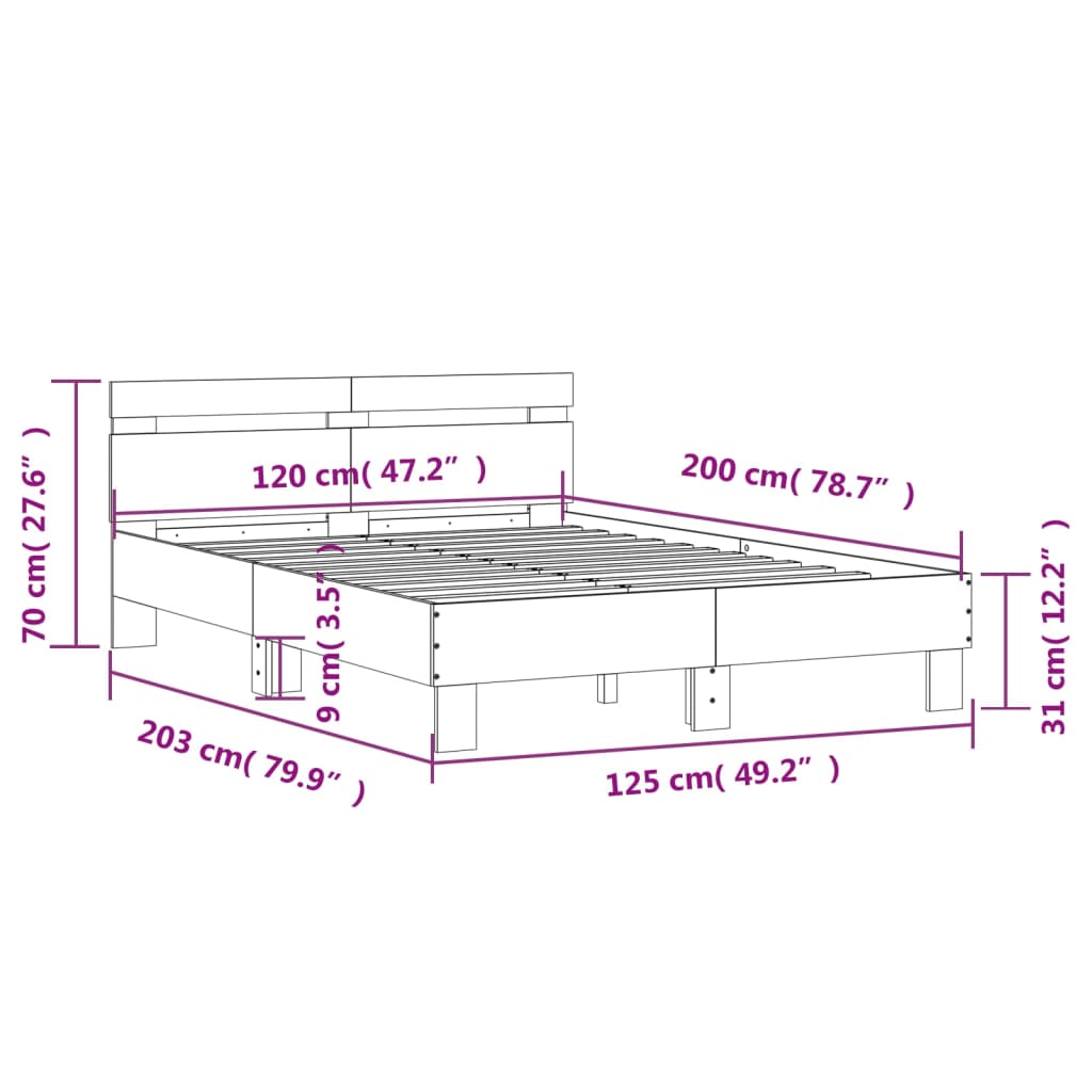 Okvir za krevet s uzglavljem i LED boja hrasta 120x200 cm