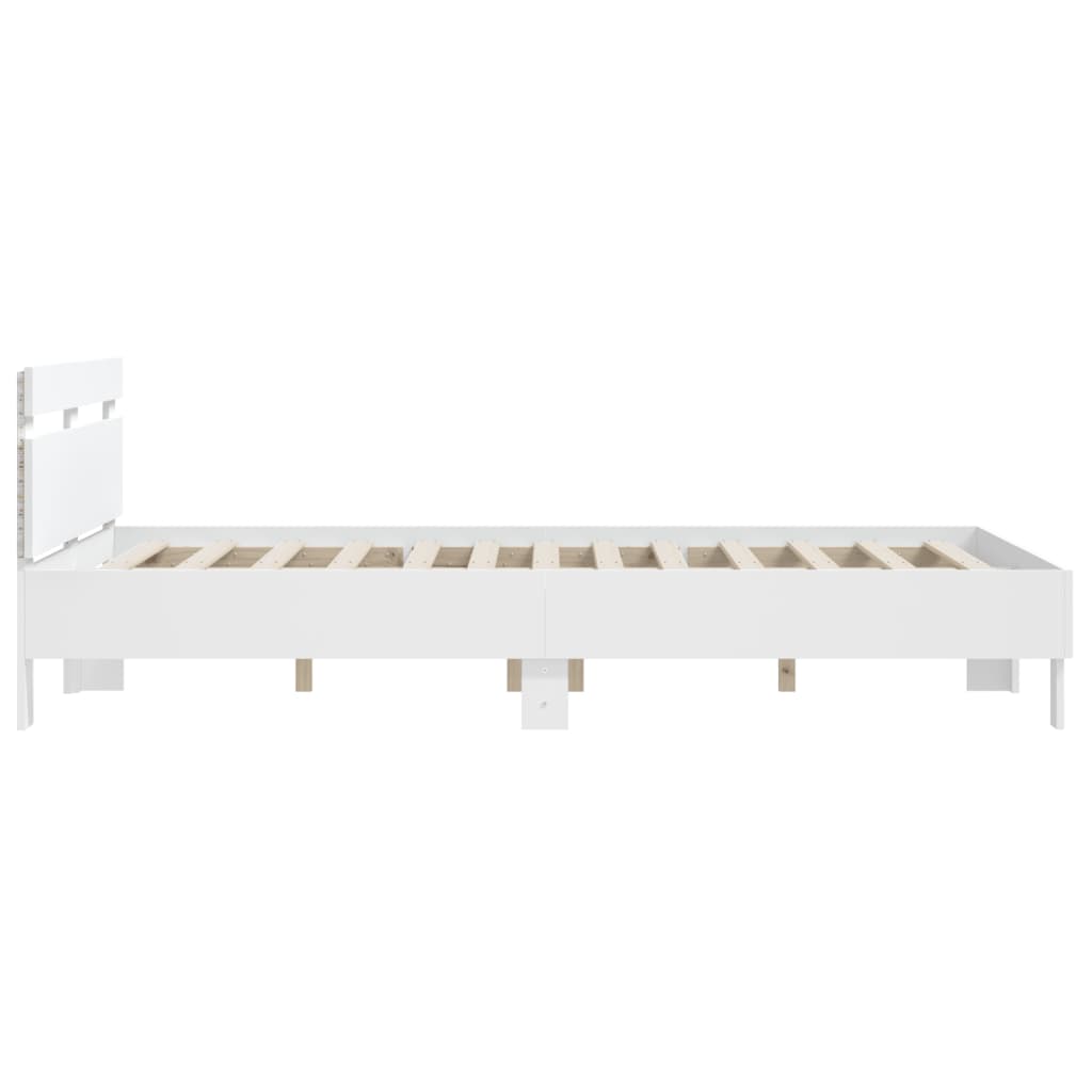 Okvir kreveta s uzglavljem i LED svjetlima bijeli 140 x 190 cm