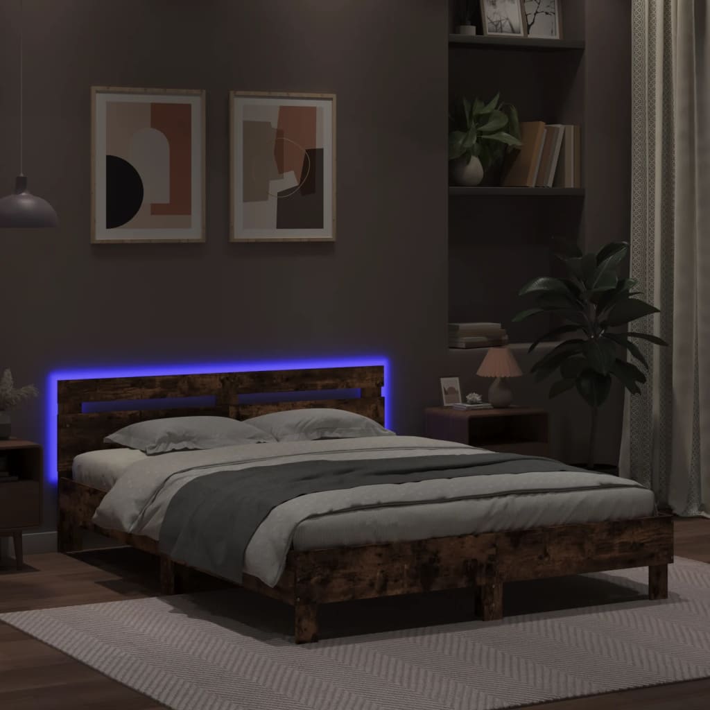 Okvir za krevet s uzglavljem i LED boja hrasta 140x190 cm