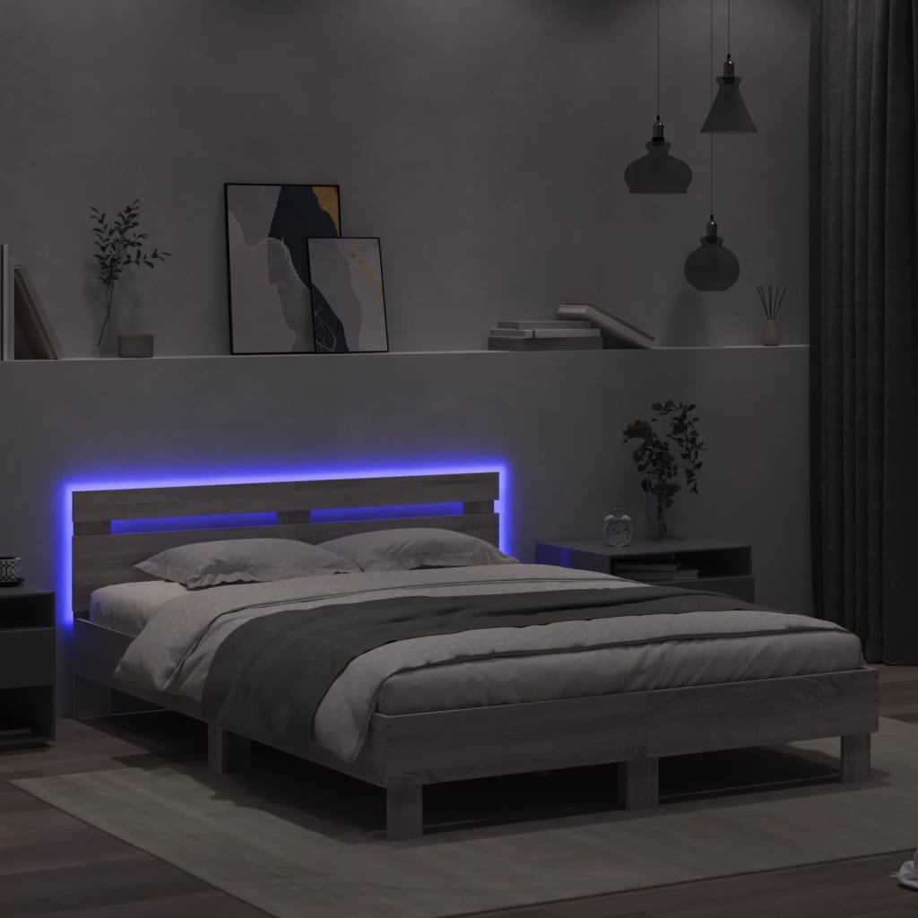 Okvir kreveta s uzglavljem LED siva boja hrasta 140 x 190 cm