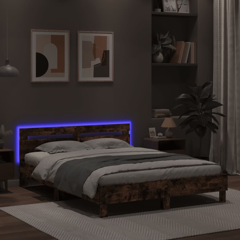 Okvir kreveta s uzglavljem LED smeđa boja hrasta 140x190 cm