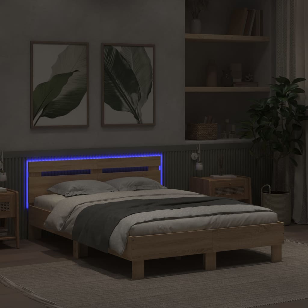 Okvir za krevet s uzglavljem i LED boja hrasta sonome 135x190cm
