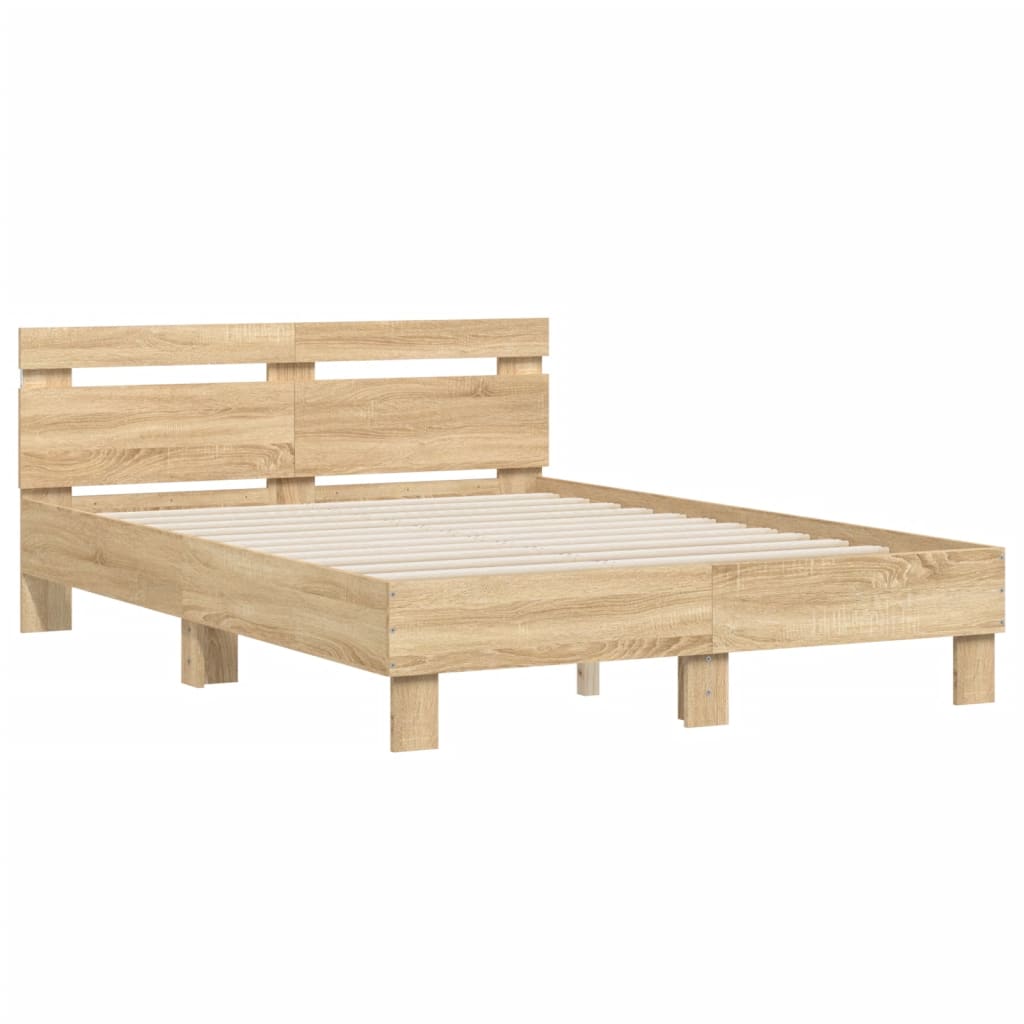 Okvir za krevet s uzglavljem i LED boja hrasta sonome 135x190cm