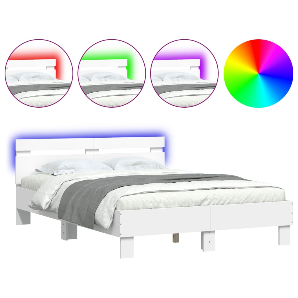 Okvir za krevet s uzglavljem i LED svjetlima bijeli 120x190 cm