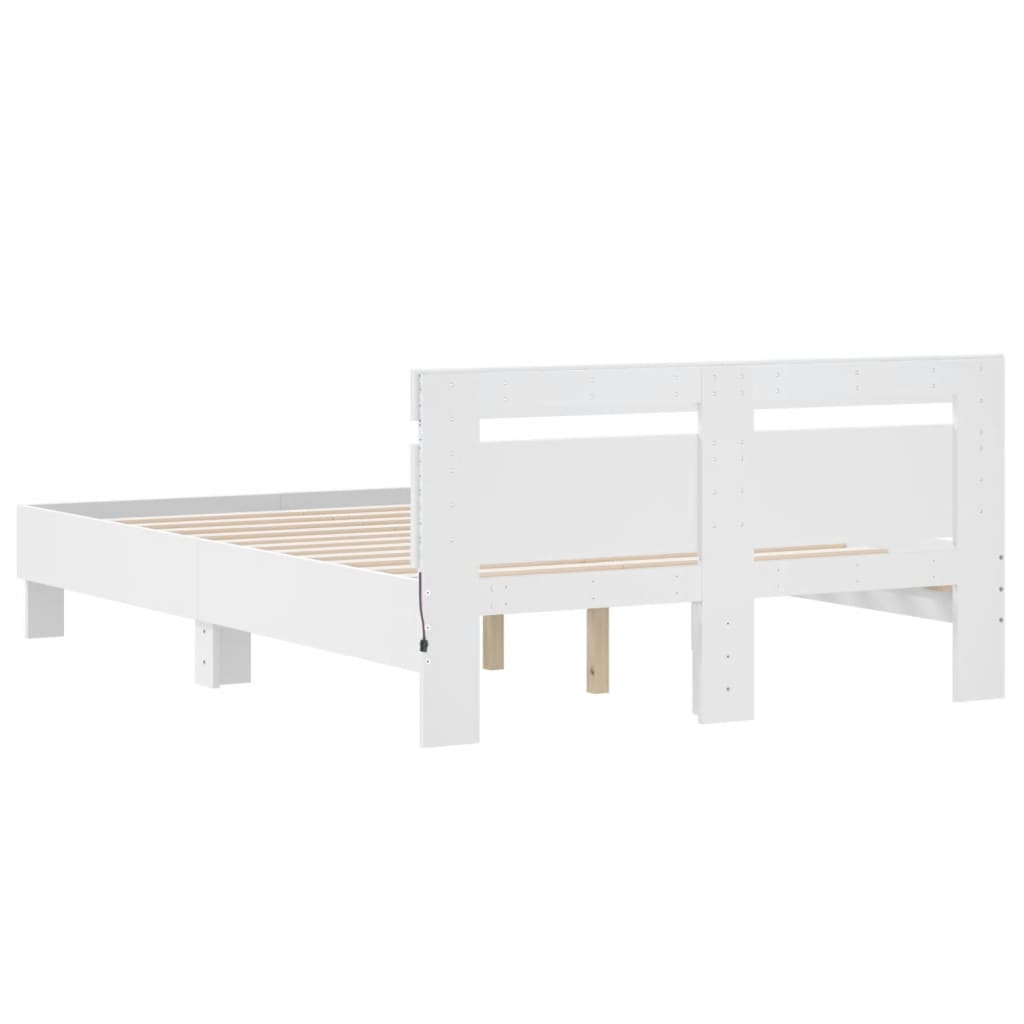 Okvir za krevet s uzglavljem i LED svjetlima bijeli 120x190 cm