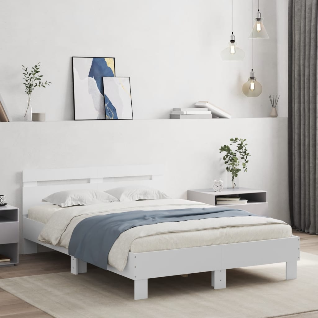 Okvir za krevet s uzglavljem i LED svjetlima bijeli 120x190 cm