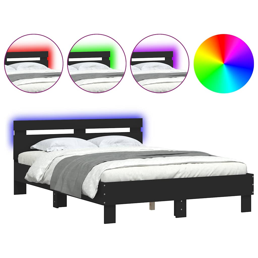 Okvir za krevet s uzglavljem i LED crni 120x190 cm