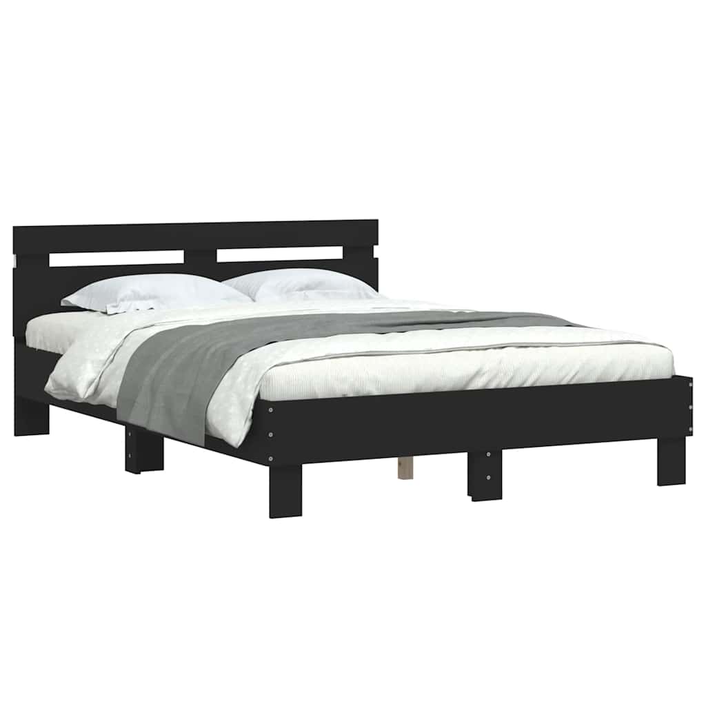 Okvir za krevet s uzglavljem i LED crni 120x190 cm