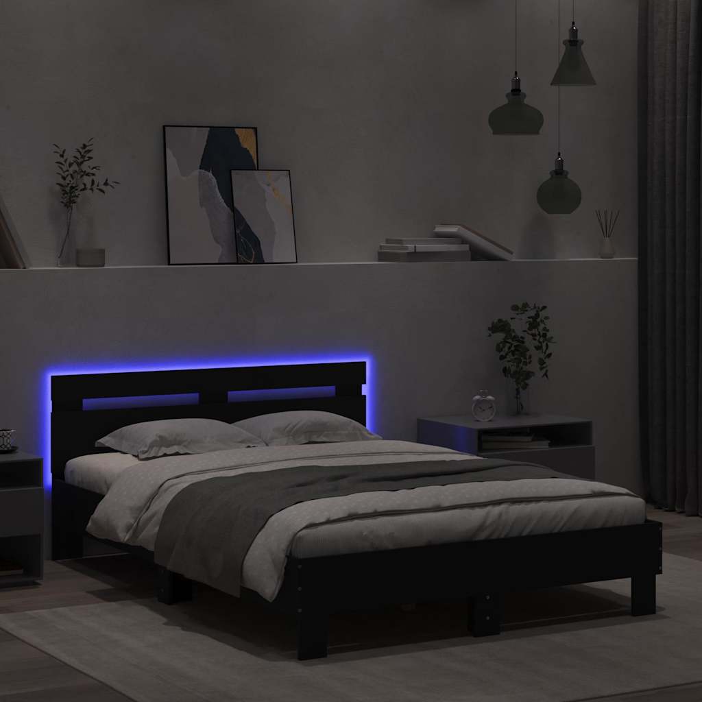 Okvir za krevet s uzglavljem i LED crni 120x190 cm