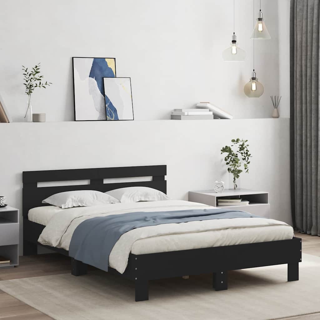 Okvir za krevet s uzglavljem i LED crni 120x190 cm
