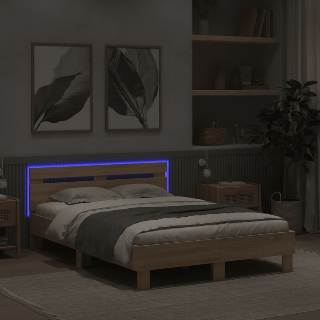 Okvir za krevet s uzglavljem i LED boja hrasta sonome 120x190cm