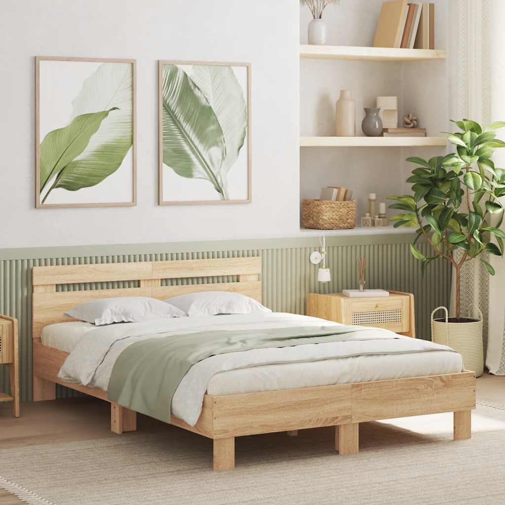 Okvir za krevet s uzglavljem i LED boja hrasta sonome 120x190cm