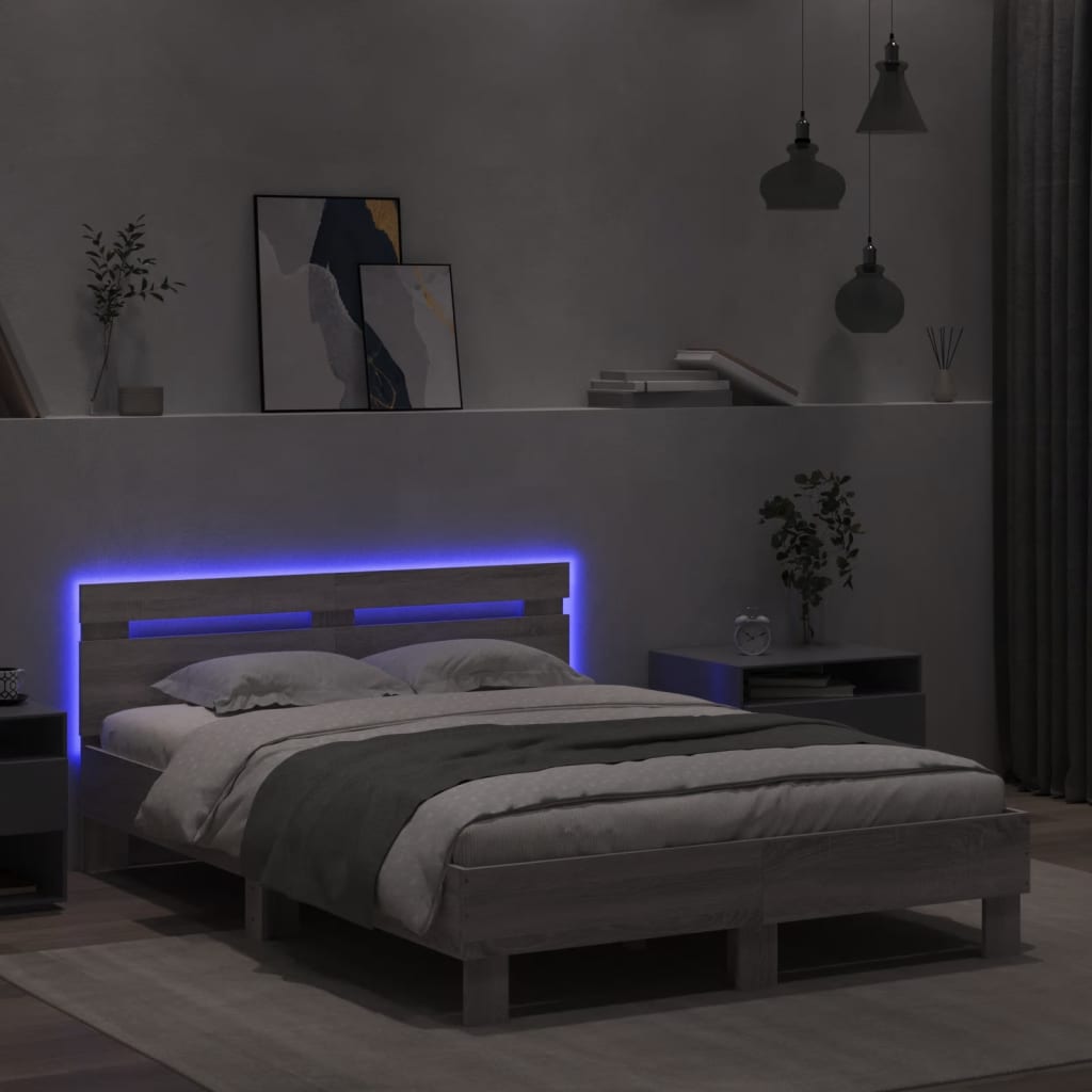 Okvir kreveta s uzglavljem i LED boja hrasta 120x190 cm