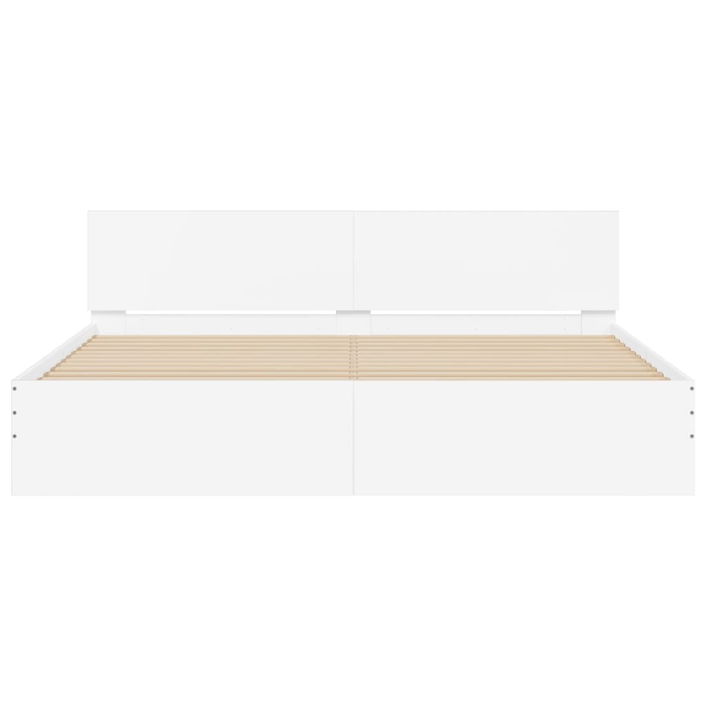 Okvir kreveta s uzglavljem i LED svjetlima bijeli 200 x 200 cm