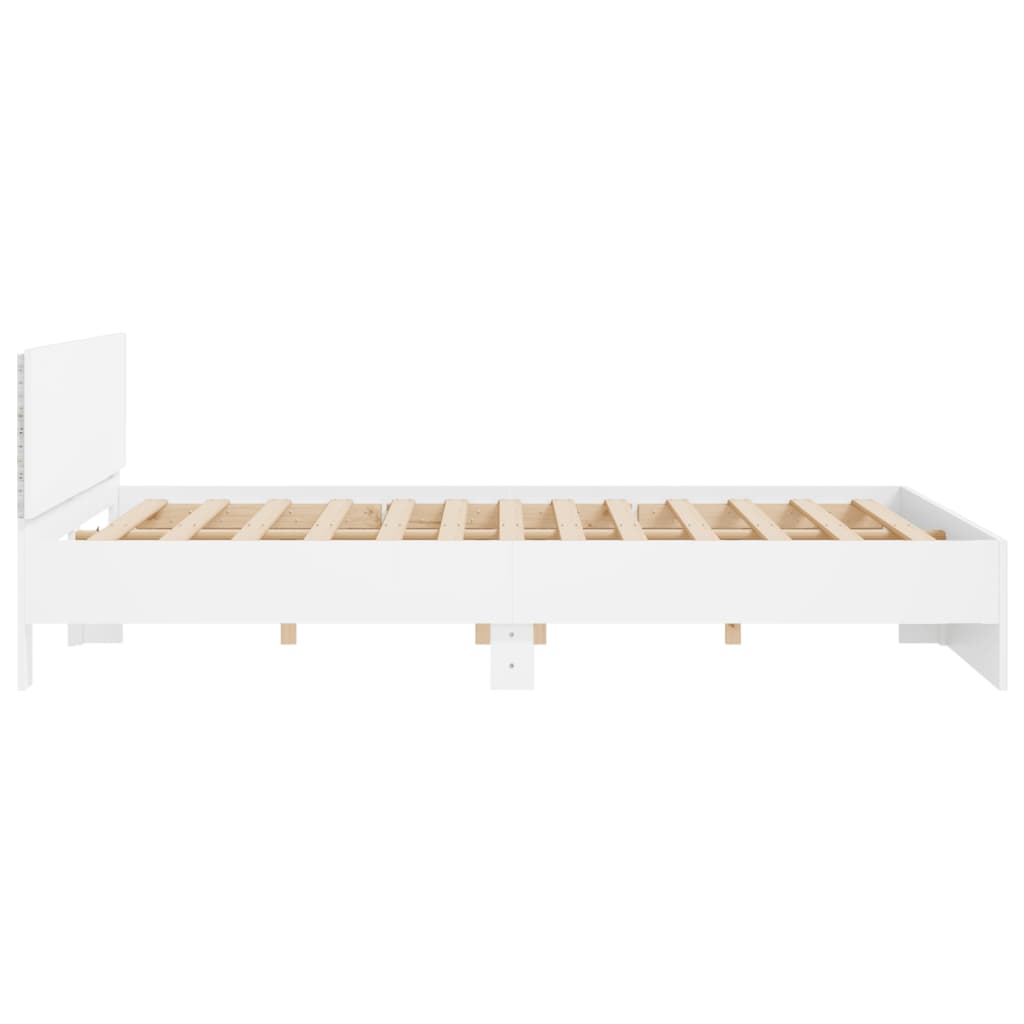 Okvir kreveta s uzglavljem i LED svjetlima bijeli 200 x 200 cm