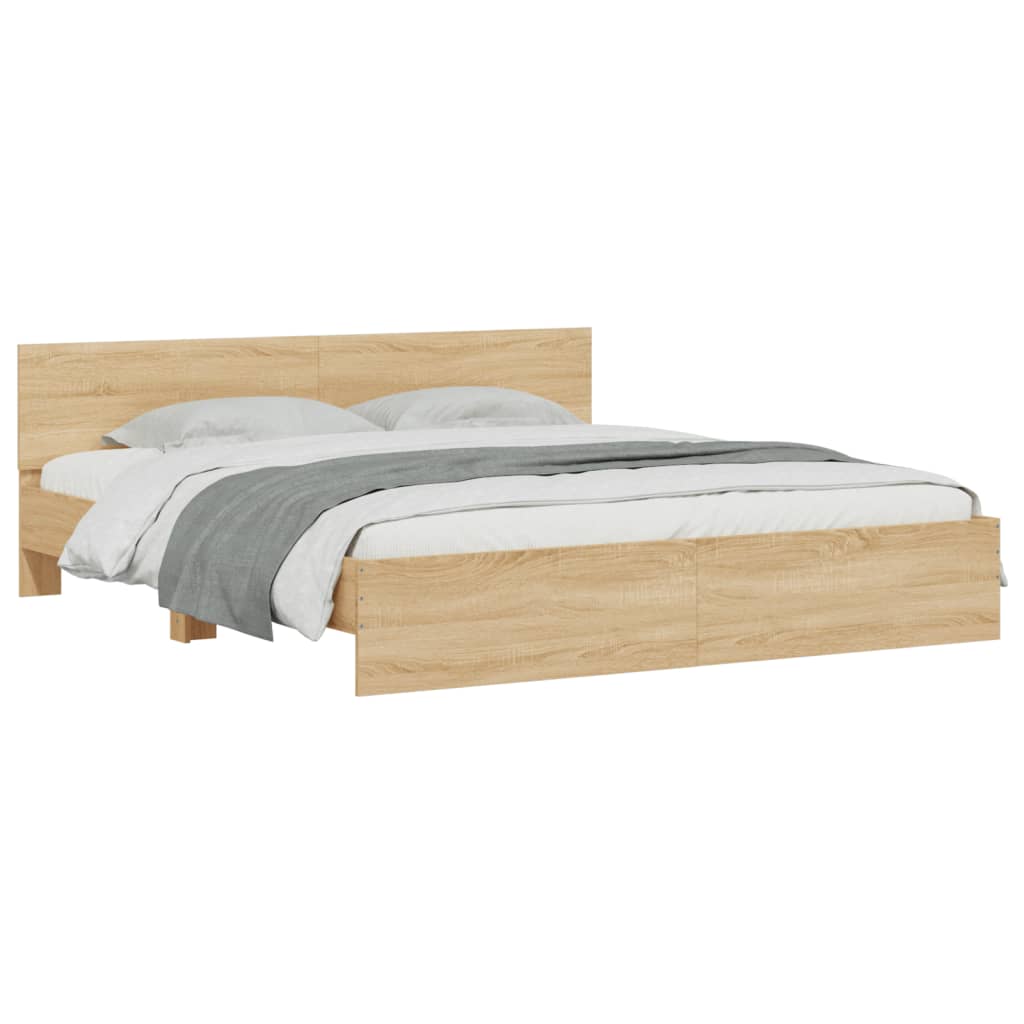 Okvir za krevet s uzglavljem i LED boja hrasta sonome 200x200cm