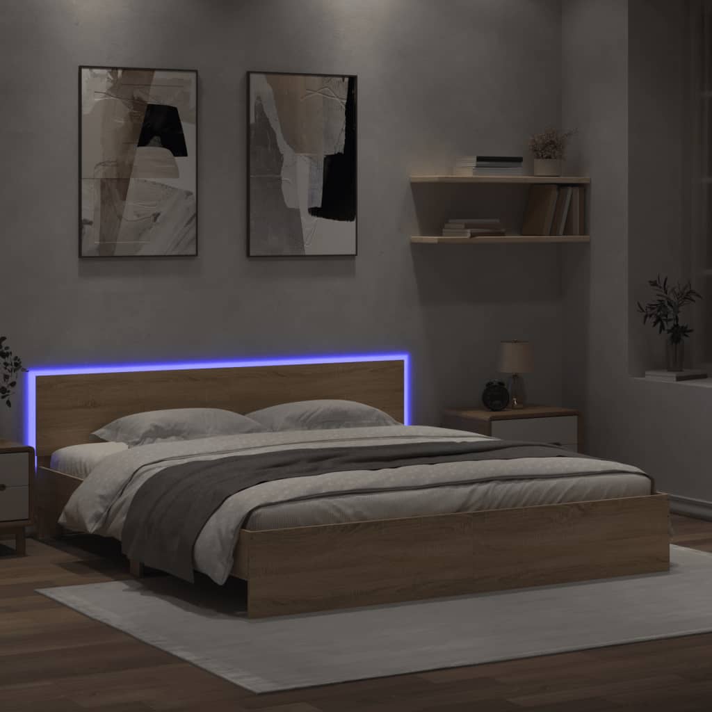 Okvir za krevet s uzglavljem i LED boja hrasta sonome 200x200cm