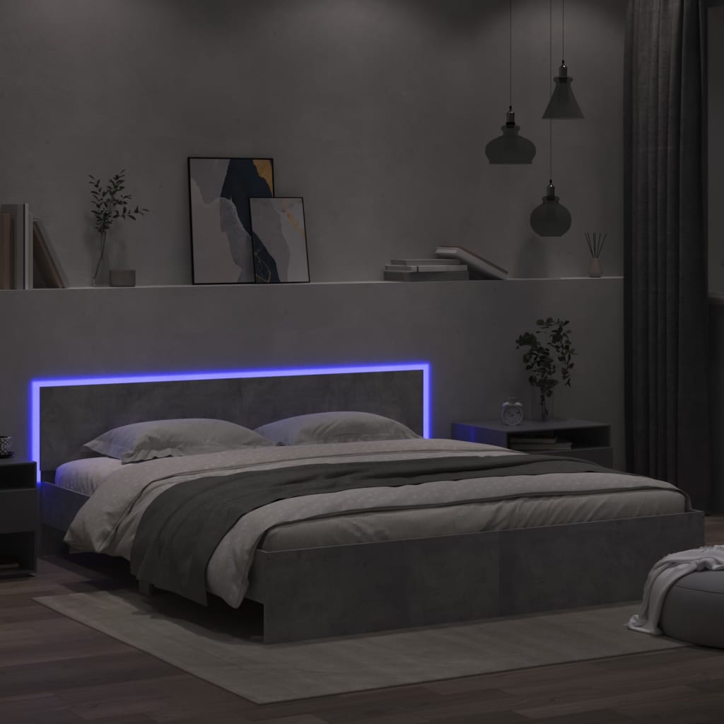 Okvir za krevet s uzglavljem i LED siva boja betona 200x200 cm