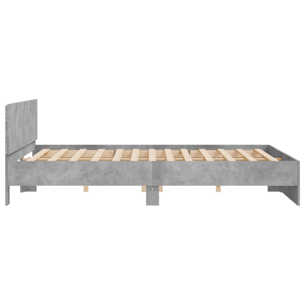 Okvir za krevet s uzglavljem i LED siva boja betona 200x200 cm