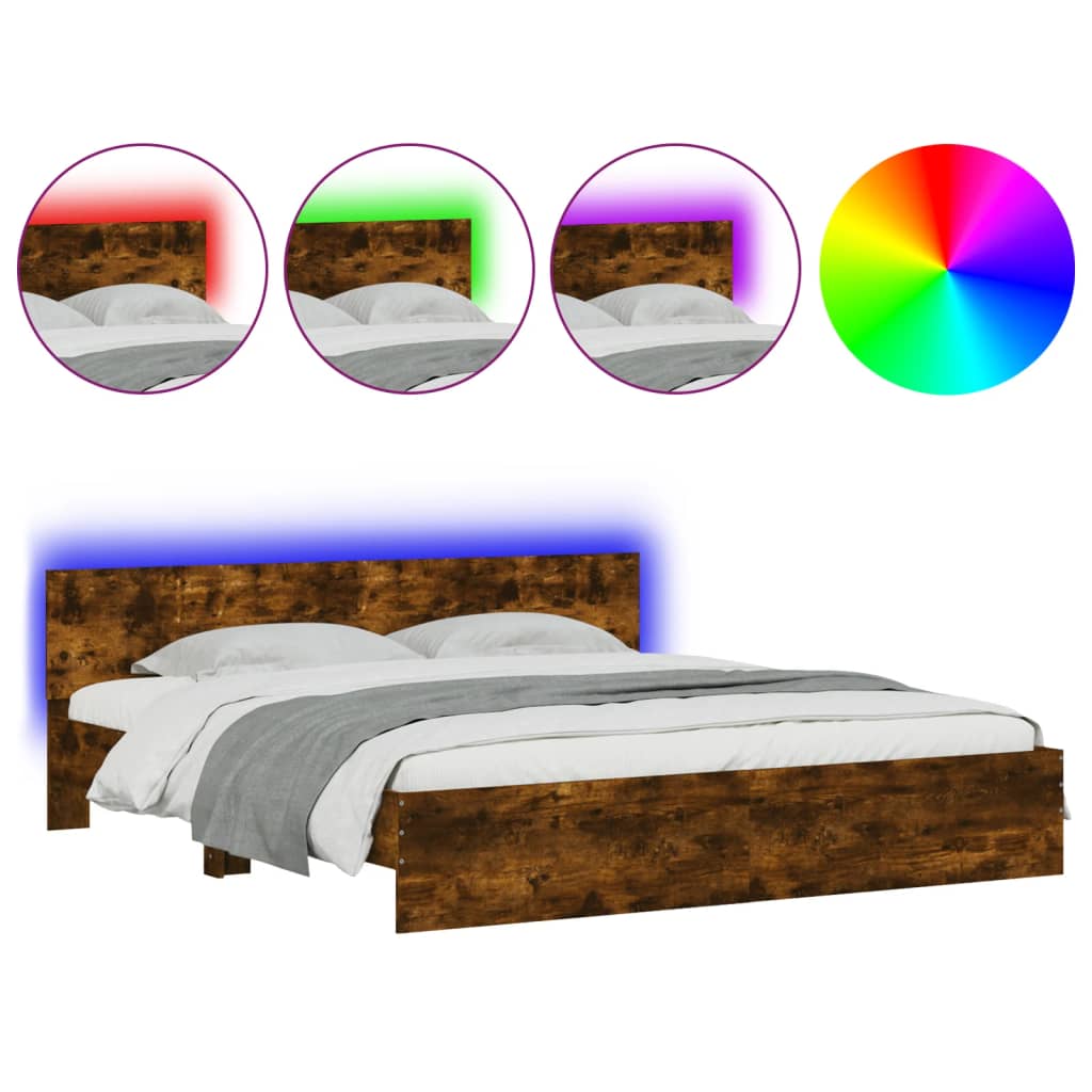 Okvir za krevet s uzglavljem i LED boja hrasta 200x200 cm