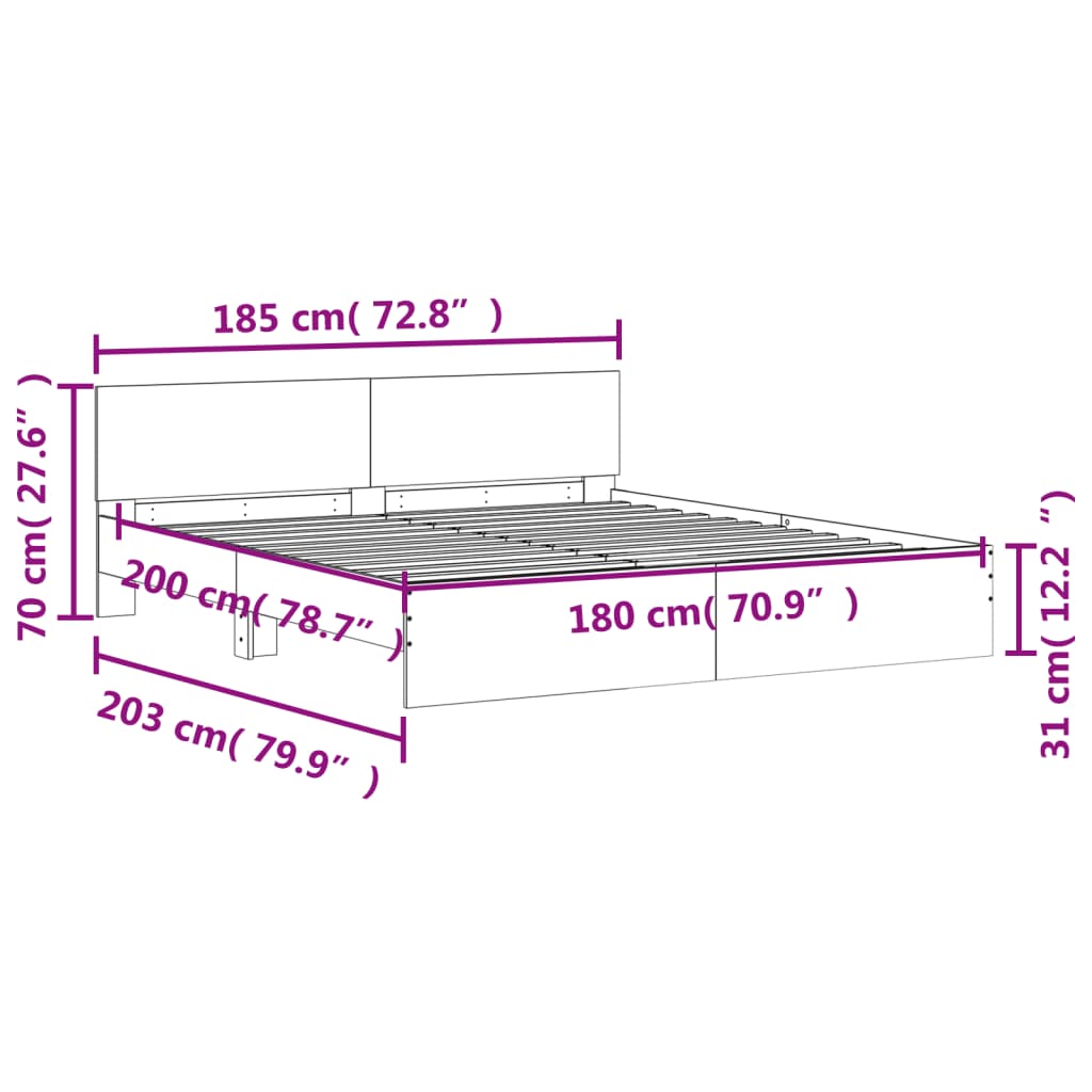 Okvir za krevet s uzglavljem i LED bijeli 180x200 cm