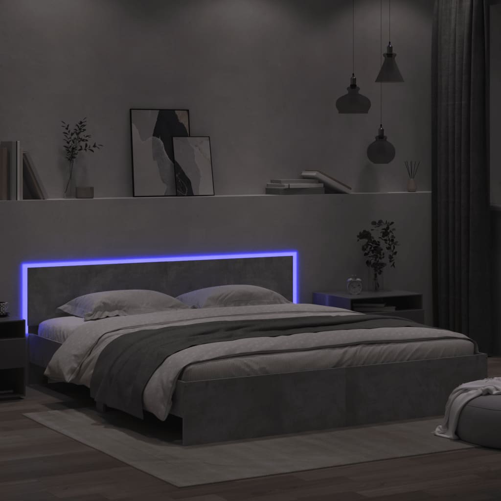 Okvir za krevet s uzglavljem i LED siva boja betona 180x200 cm