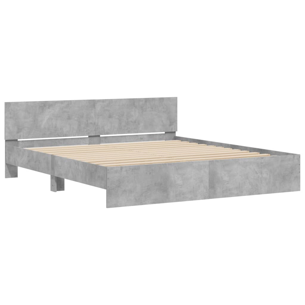 Okvir za krevet s uzglavljem i LED siva boja betona 180x200 cm