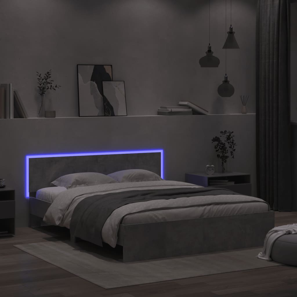 Okvir za krevet s uzglavljem i LED siva boja betona 160x200 cm