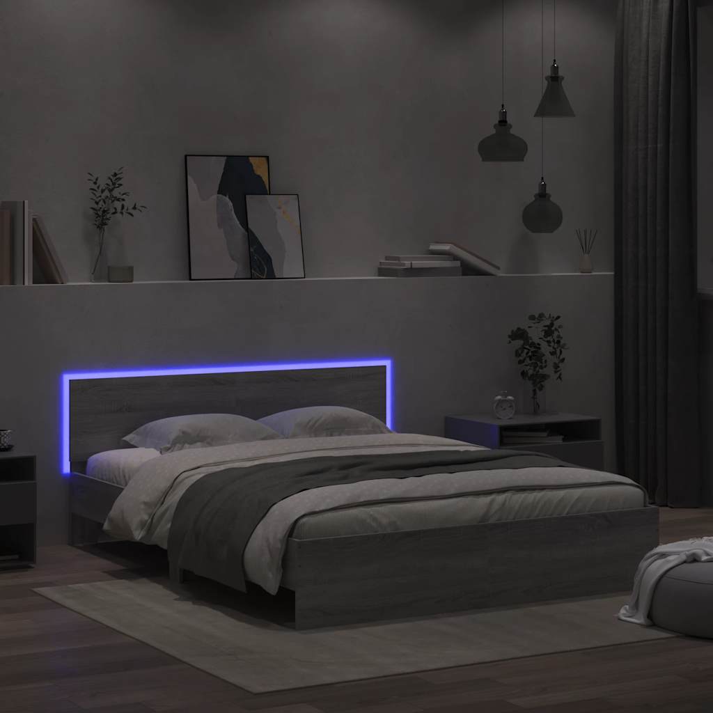 Okvir kreveta s uzglavljem LED siva boja hrasta 160x200 cm