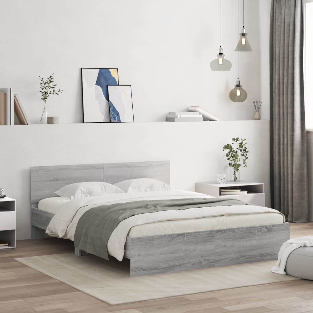 Okvir kreveta s uzglavljem LED siva boja hrasta 160x200 cm