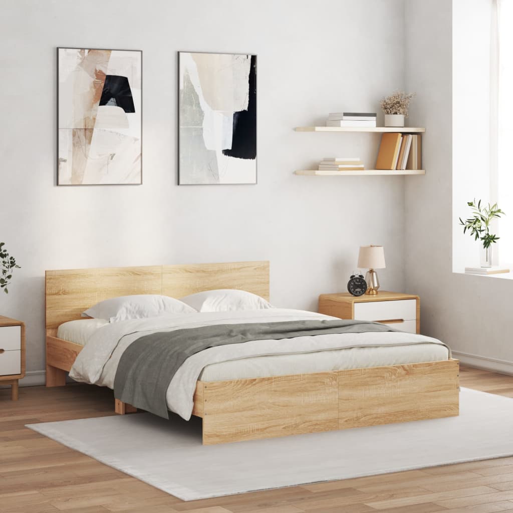 Okvir za krevet s uzglavljem i LED boja hrasta sonome 150x200cm