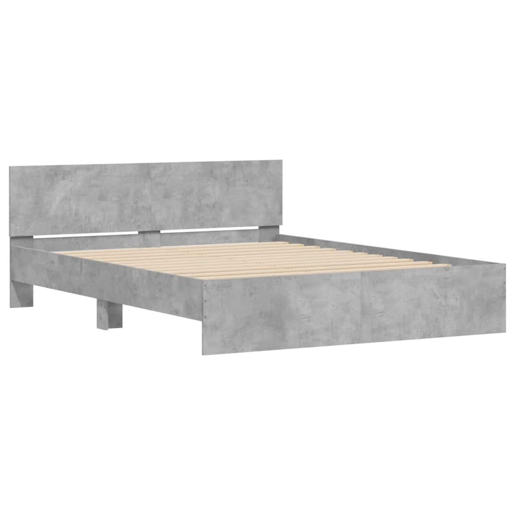 Okvir za krevet s uzglavljem i LED siva boja betona 150x200 cm